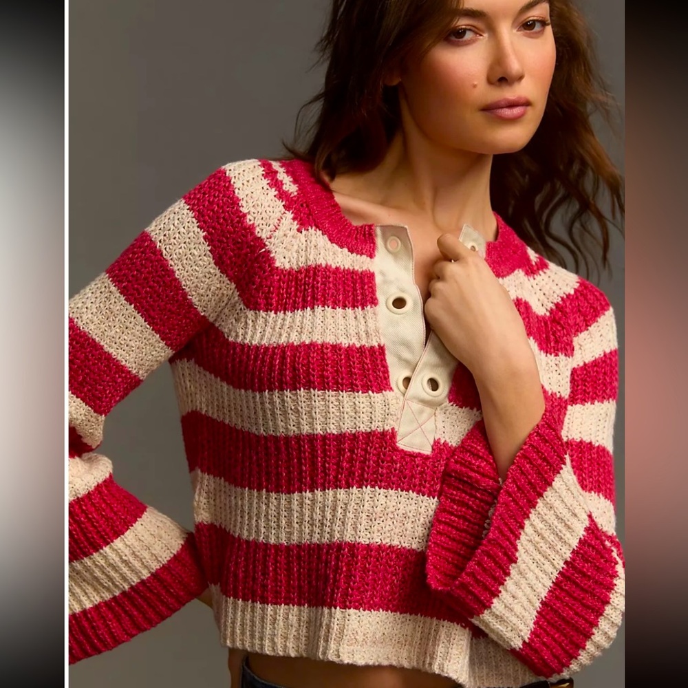 Anthropology, Bell sleeve Henley striped sweater. No Offers.